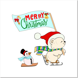 Merry Christmas! Polar bear and Snowman Posters and Art